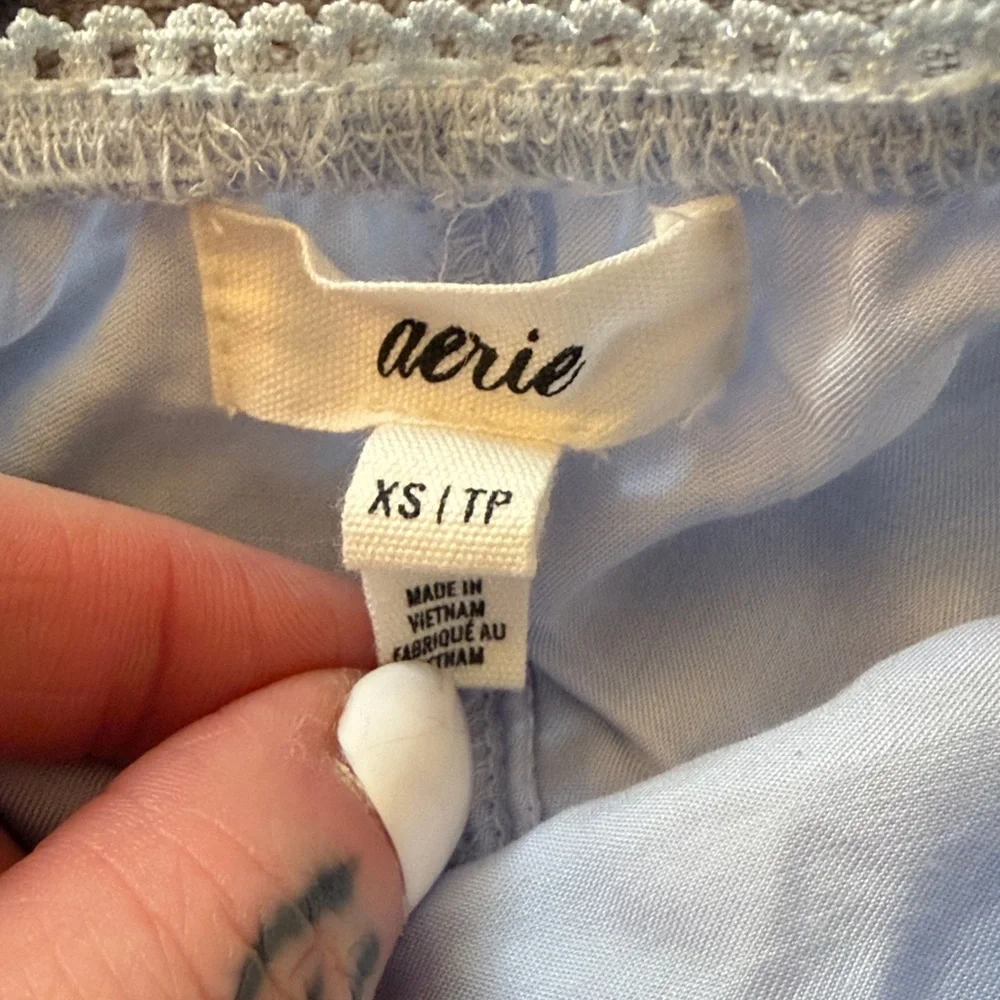 Aerie Light Blue Lace Trim Pajama Set - Picture 2 of 4